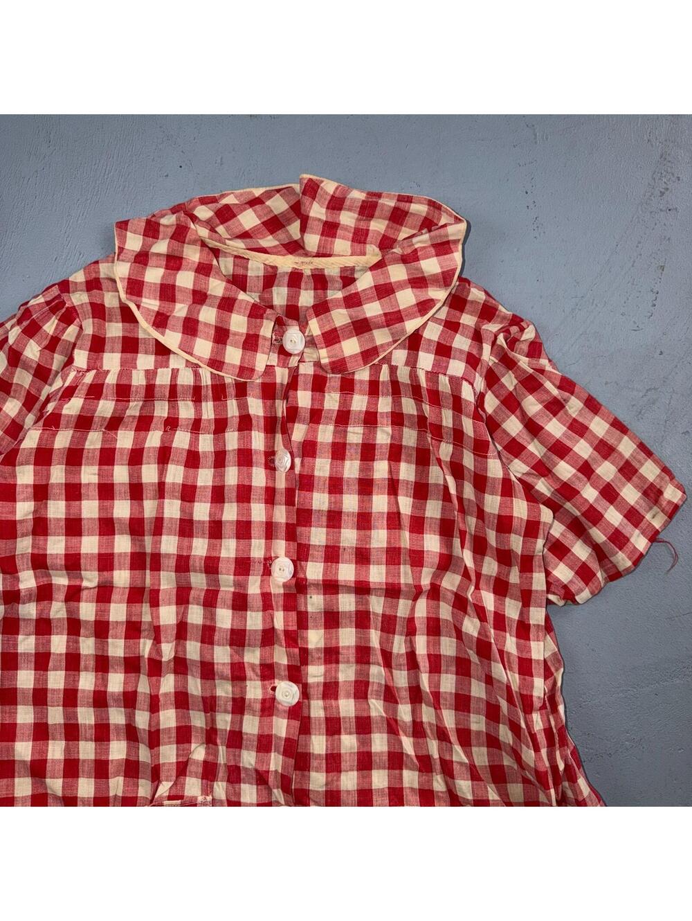 VTG 60s Red White Gingham Print Dress Eyelet Collar Picnic Sundress Rockabilly - Picture 2 of 15